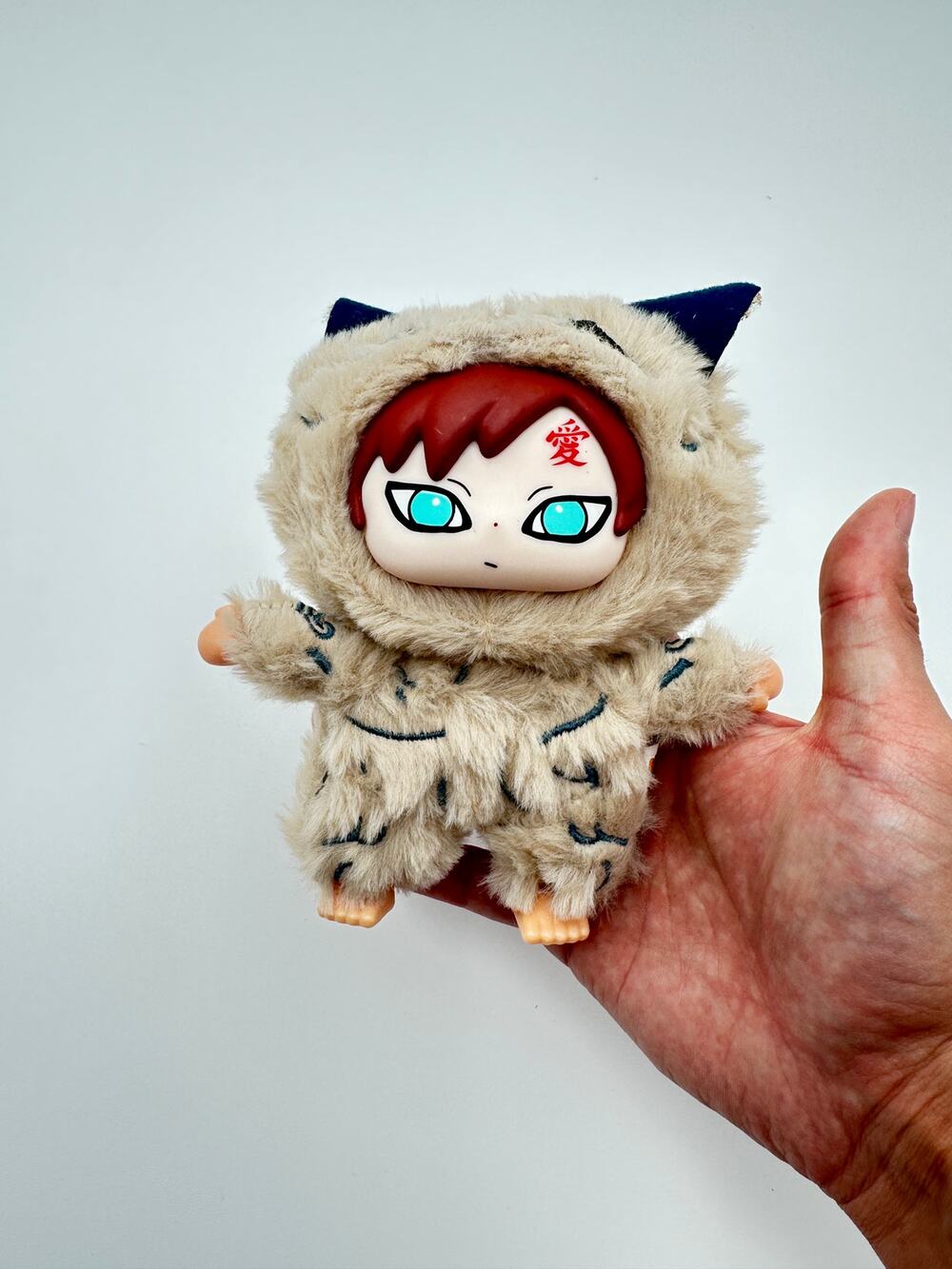 Beige Fuzzy Anime Style Plush Doll Cat Hood Cute Collectible Bag Charm